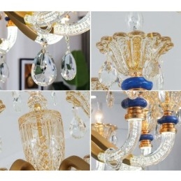 Lámpara de araña contemporánea moderna de 15 (10+5) luces con velas color champán y cristal