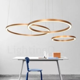 Lámpara colgante moderna contemporánea de aleación de aluminio con 3 anillos, regulable, inteligente, Wi-Fi, color oro rosa y pantalla acrílica.