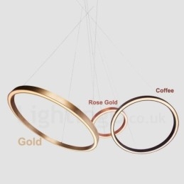 Lámpara colgante moderna contemporánea de aleación de aluminio con 3 anillos, regulable, inteligente, Wi-Fi, color oro rosa y pantalla acrílica.