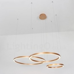 Lámpara colgante moderna contemporánea de aleación de aluminio con 3 anillos, regulable, inteligente, Wi-Fi, color oro rosa y pantalla acrílica.