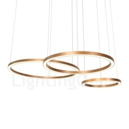 Lámpara colgante moderna contemporánea de aleación de aluminio con 3 anillos, regulable, inteligente, Wi-Fi, color oro rosa y pantalla acrílica.