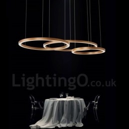 Lámpara colgante moderna contemporánea de aleación de aluminio con 3 anillos, regulable, inteligente, Wi-Fi, color oro rosa y pantalla acrílica.