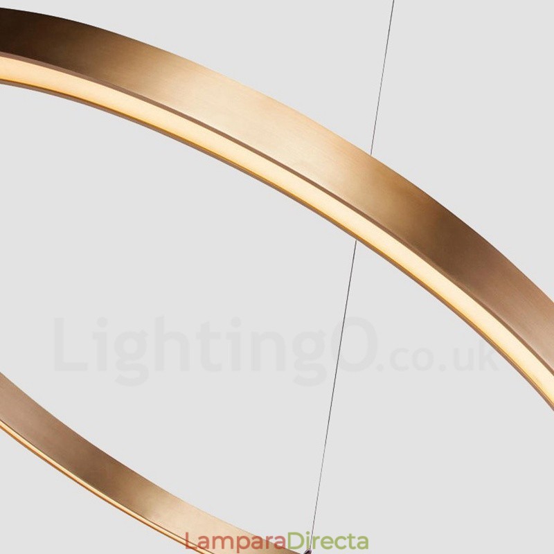 Lámpara colgante moderna contemporánea de aleación de aluminio con 3 anillos, regulable, inteligente, Wi-Fi, color oro rosa y pantalla acrílica.
