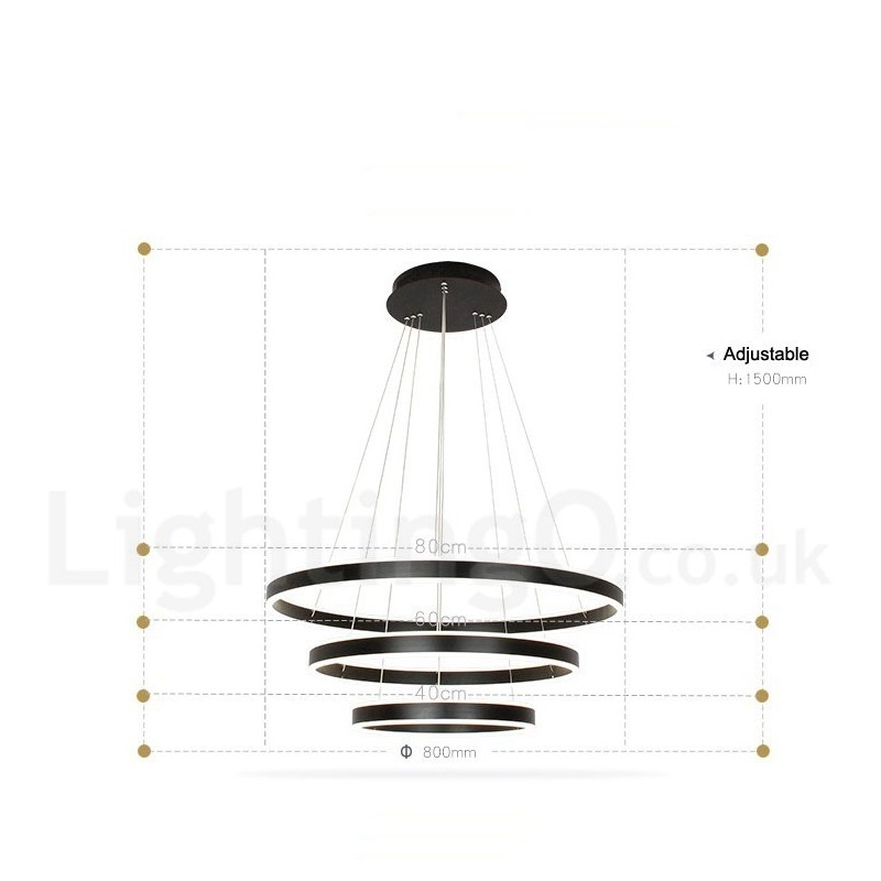 Lámpara colgante moderna y contemporánea con pantalla acrílica, 3 anillos, dos tiras y Wi-Fi inteligente regulable