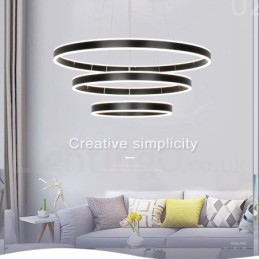 Lámpara colgante moderna y contemporánea con pantalla acrílica, 3 anillos, dos tiras y Wi-Fi inteligente regulable