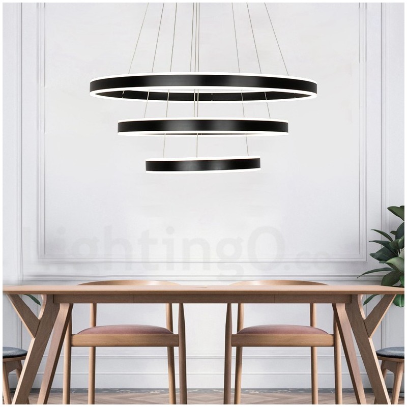 Lámpara colgante moderna y contemporánea con pantalla acrílica, 3 anillos, dos tiras y Wi-Fi inteligente regulable