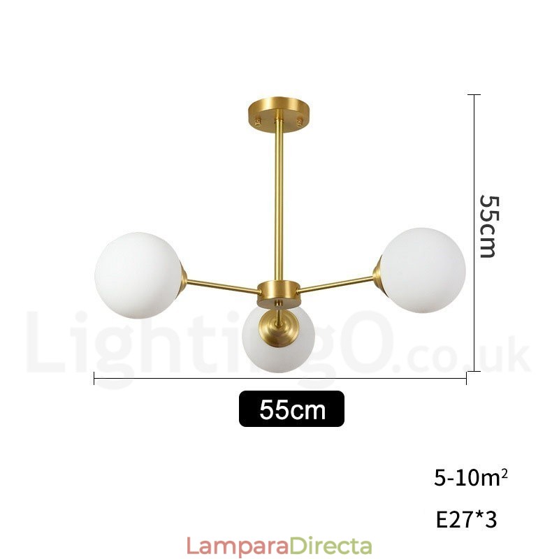 Lámpara colgante moderna de metal con tres luces de latón puro del norte de Europa.