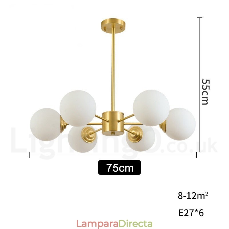 Lámpara colgante moderna de metal con 6 luces de latón puro del norte de Europa.