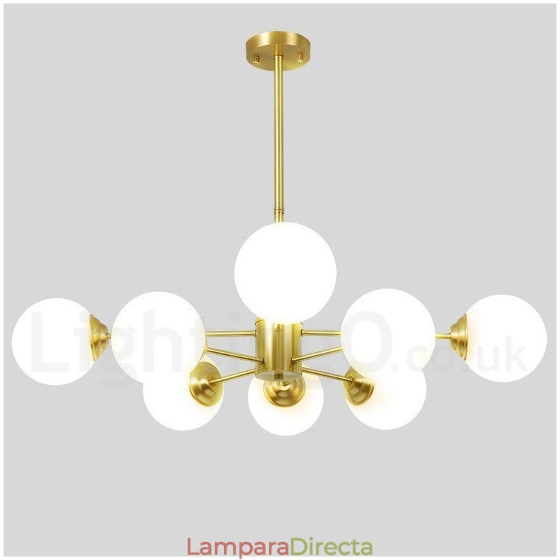 Lámpara colgante moderna de metal con moléculas, estilo norte de Europa, de latón puro, de 8 luces (4+4 luces) y dos niveles.