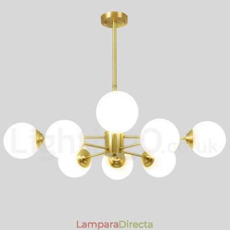 Lámpara colgante moderna de metal con moléculas, estilo norte de Europa, de latón puro, de 8 luces (4+4 luces) y dos niveles. Lámpara colgante moderna de metal con moléculas, estilo norte de Europa, de latón puro, de 8 luces (4+4 luces) y dos niveles.