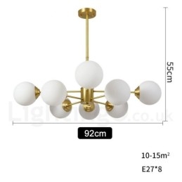 Lámpara colgante moderna de metal con moléculas, estilo norte de Europa, de latón puro, de 8 luces (4+4 luces) y dos niveles.