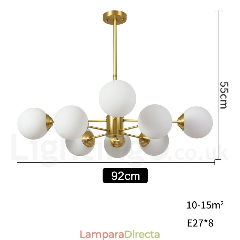 Lámpara colgante moderna de metal con moléculas, estilo norte de Europa, de latón puro, de 8 luces (4+4 luces) y dos niveles.