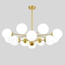 Lámpara colgante moderna de metal con dos niveles, 12 luces (8+4) y diseño de moléculas de latón puro del norte de Europa