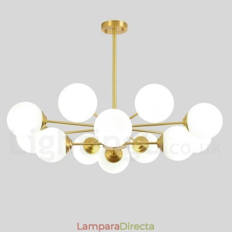 Lámpara colgante moderna de metal con dos niveles, 12 luces (8+4) y diseño de moléculas de latón puro del norte de Europa Lámpara colgante moderna de metal con dos niveles, 12 luces (8+4) y diseño de moléculas de latón puro del norte de Europa