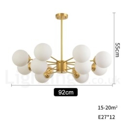 Lámpara colgante moderna de metal con dos niveles, 12 luces (8+4) y diseño de moléculas de latón puro del norte de Europa