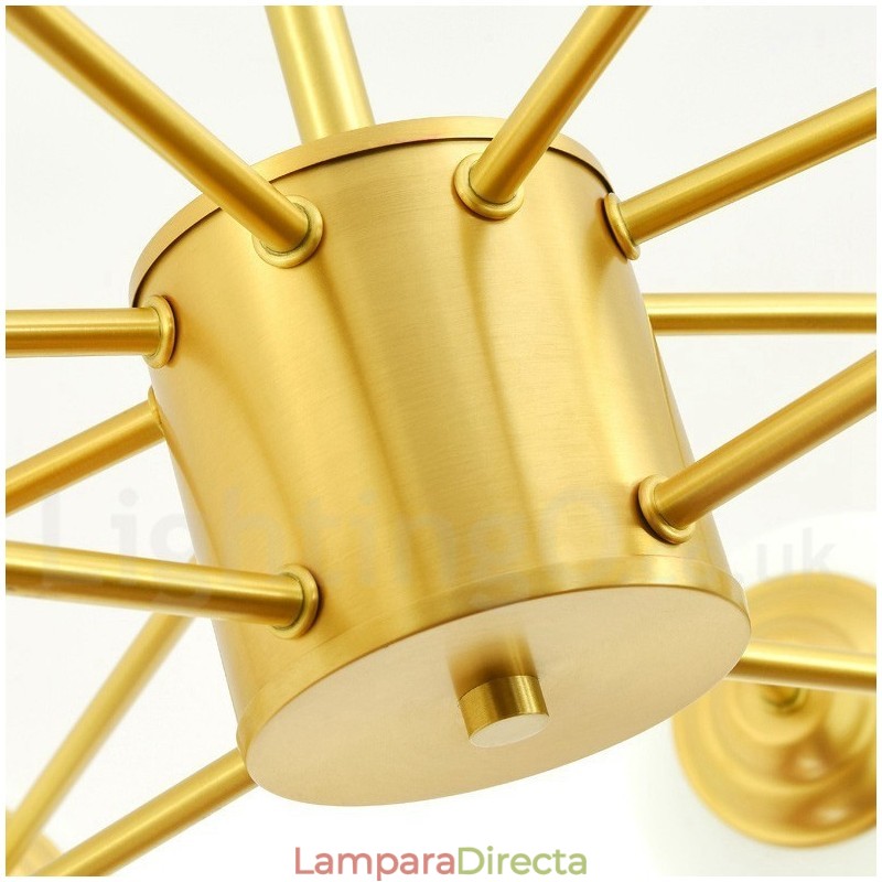 Lámpara colgante moderna de metal con dos niveles, 12 luces (8+4) y diseño de moléculas de latón puro del norte de Europa