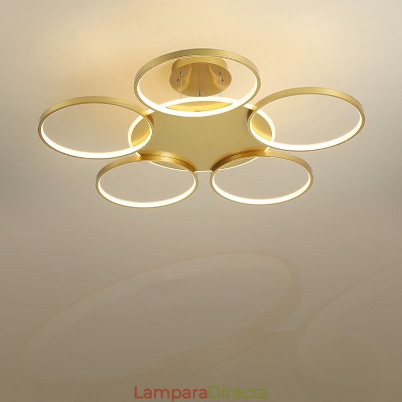 Lámpara de techo circular de estilo nórdico contemporáneo moderno dorado con control remoto. También se puede usar como luz de pared.