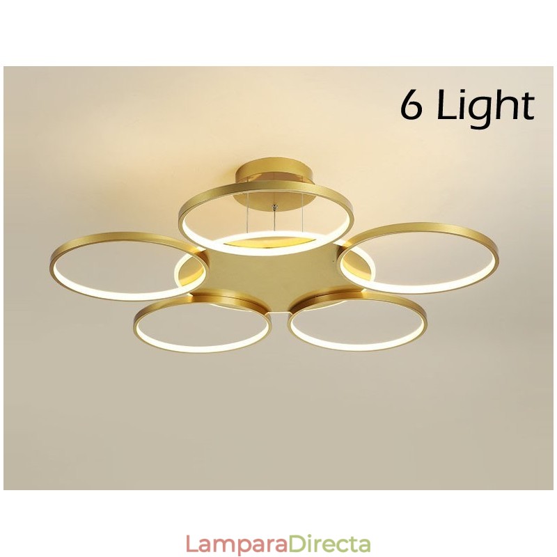 Lámpara de techo circular de estilo nórdico contemporáneo moderno dorado con control remoto. También se puede usar como luz de pared.