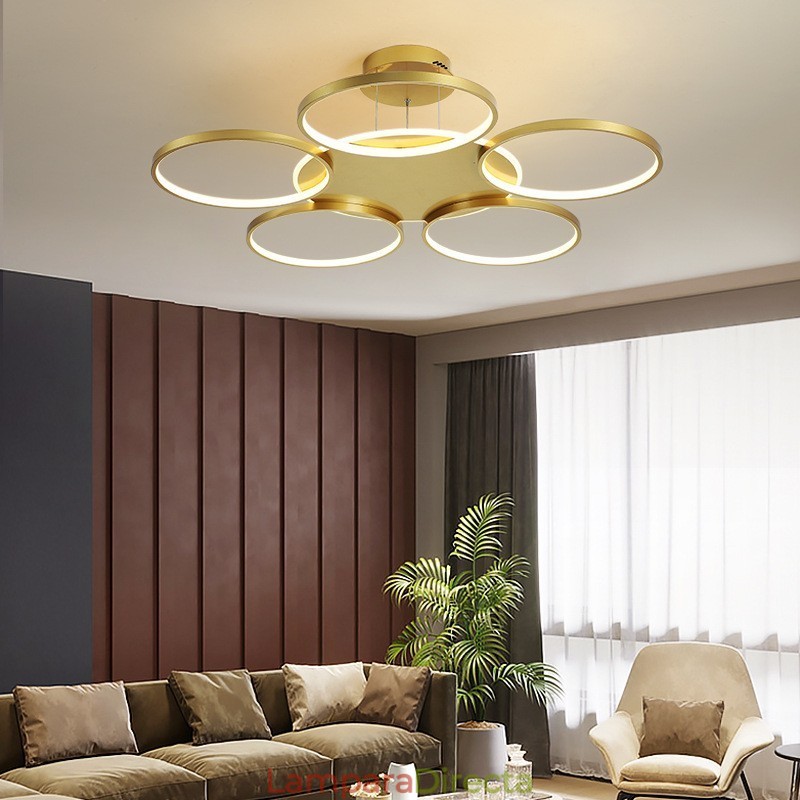 Lámpara de techo circular de estilo nórdico contemporáneo moderno dorado con control remoto. También se puede usar como luz de pared.
