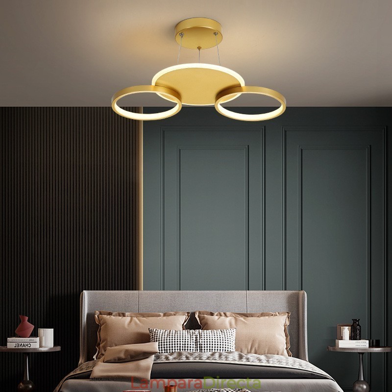 Lámpara de techo circular de estilo nórdico contemporáneo moderno dorado con control remoto. También se puede usar como luz de pared.