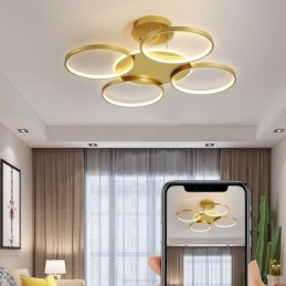 Lámpara de techo circular de estilo nórdico contemporáneo moderno dorado con control remoto. También se puede usar como luz de pared.