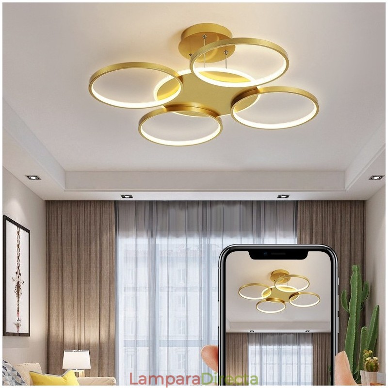 Lámpara de techo circular de estilo nórdico contemporáneo moderno dorado con control remoto. También se puede usar como luz de pared.