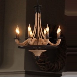 Lámpara colgante de cuerda de cáñamo de estilo industrial con 8 velas