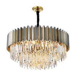 Lámpara colgante de cristal K9 redonda, posmoderna, de lujo, en negro y dorado, para sala de exposiciones