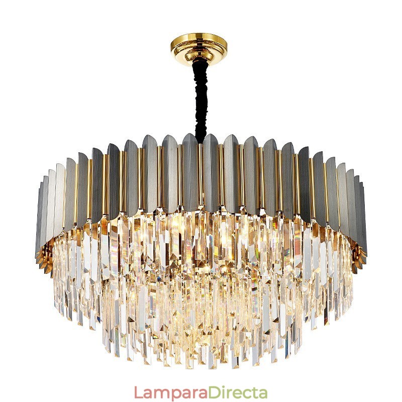 Lámpara colgante de cristal K9 redonda, posmoderna, de lujo, en negro y dorado, para sala de exposiciones