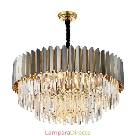 Lámpara colgante de cristal K9 redonda, posmoderna, de lujo, en negro y dorado, para sala de exposiciones Lámpara colgante de cristal K9 redonda, posmoderna, de lujo, en negro y dorado, para sala de exposiciones