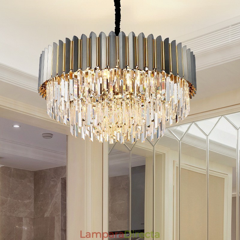 Lámpara colgante de cristal K9 redonda, posmoderna, de lujo, en negro y dorado, para sala de exposiciones