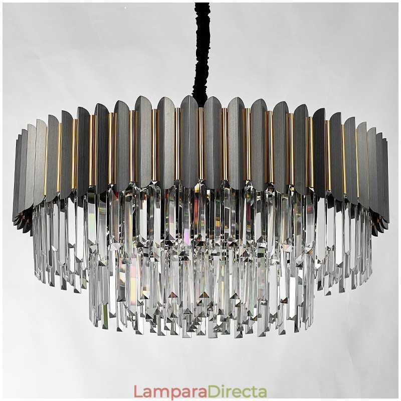 Lámpara colgante de cristal K9 redonda, posmoderna, de lujo, en negro y dorado, para sala de exposiciones