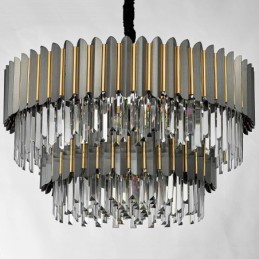 Lámpara colgante de cristal K9 redondo, de lujo, posmoderna, de dos niveles, en negro y dorado
