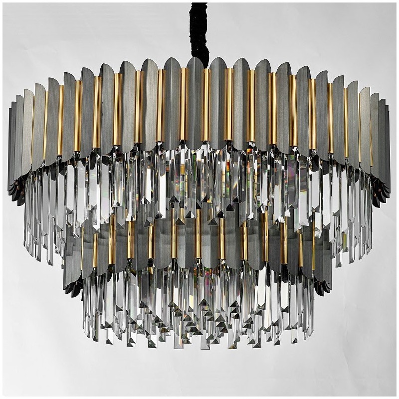 Lámpara colgante de cristal K9 redondo, de lujo, posmoderna, de dos niveles, en negro y dorado