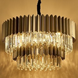 Lámpara colgante de cristal K9 redondo, de lujo, posmoderna, de dos niveles, en negro y dorado