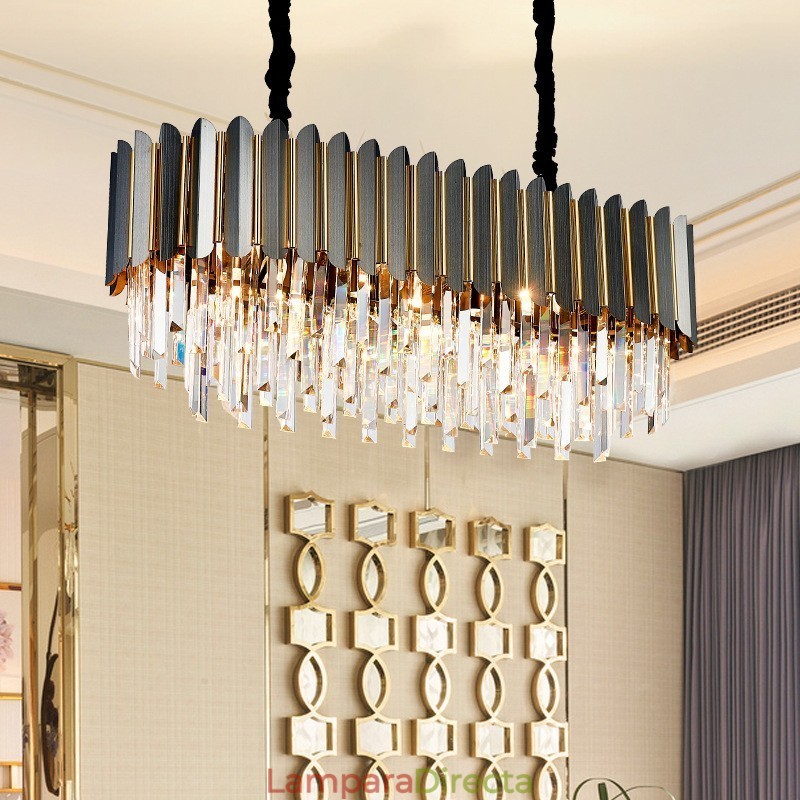 Lámpara colgante de lujo posmoderna de cristal K9 redondo negro y dorado