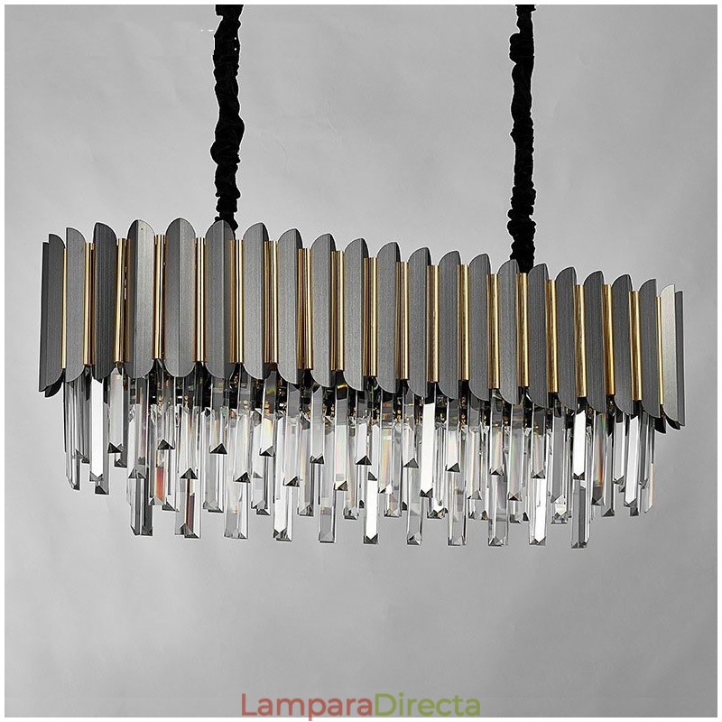 Lámpara colgante de lujo posmoderna de cristal K9 redondo negro y dorado