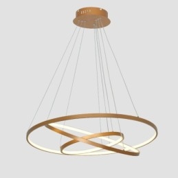 Lámpara colgante regulable con control remoto, diseño moderno dorado, tres anillos.