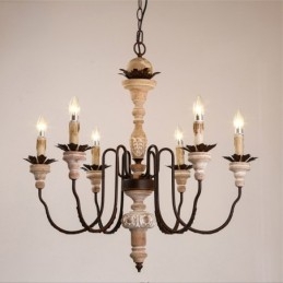 Lámpara de araña de madera vintage de estilo campestre con 6 luces
