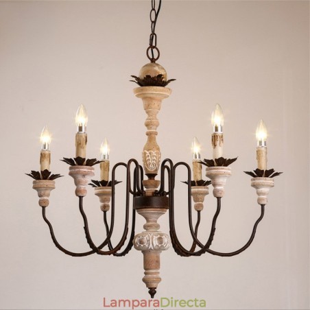Lámpara de araña de madera vintage de estilo campestre con 6 luces Lámpara de araña de madera vintage de estilo campestre con 6 luces