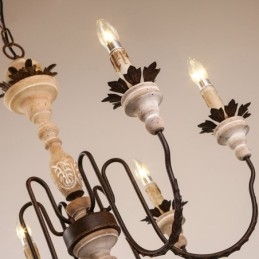 Lámpara de araña de madera vintage de estilo campestre con 6 luces