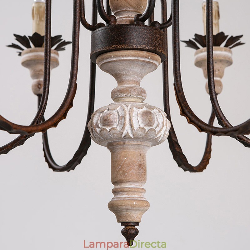 Lámpara de araña de madera vintage de estilo campestre con 6 luces