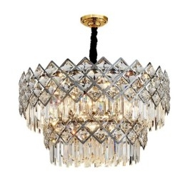 Lámpara colgante de cristal K9 redondo, de lujo, posmoderna, de dos niveles, en negro y dorado