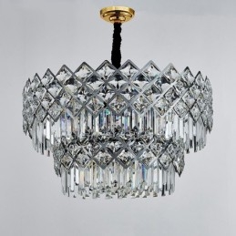 Lámpara colgante de cristal K9 redondo, de lujo, posmoderna, de dos niveles, en negro y dorado