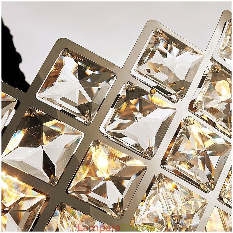 Lámpara colgante de cristal K9 redondo, de lujo, posmoderna, de dos niveles, en negro y dorado