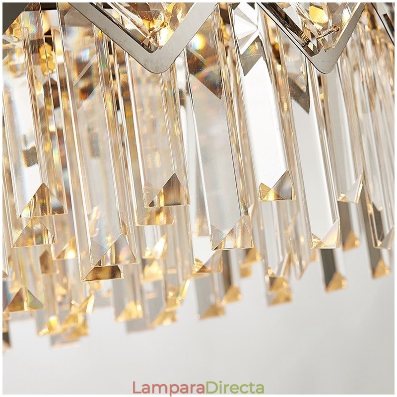Lámpara colgante de cristal K9 redondo, de lujo, posmoderna, de dos niveles, en negro y dorado