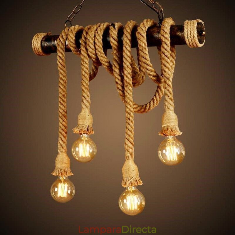 Lámpara de araña de cuerda de cáñamo de estilo nórdico clásico tradicional vintage