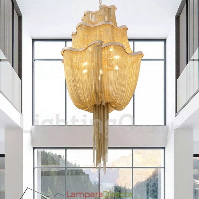 Lámpara colgante de diseño con borlas en color plata y oro