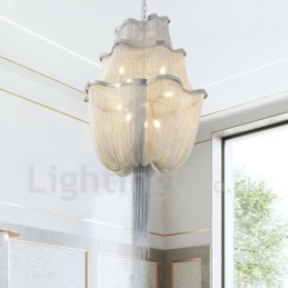 Lámpara colgante de diseño con borlas en color plata y oro