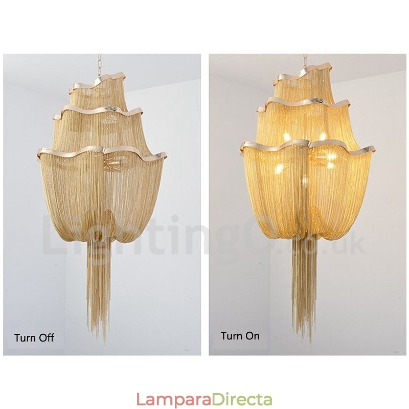Lámpara colgante de diseño con borlas en color plata y oro